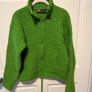 Handmade in Ecuador green 100% wool zipper woven jacket coat women m medium